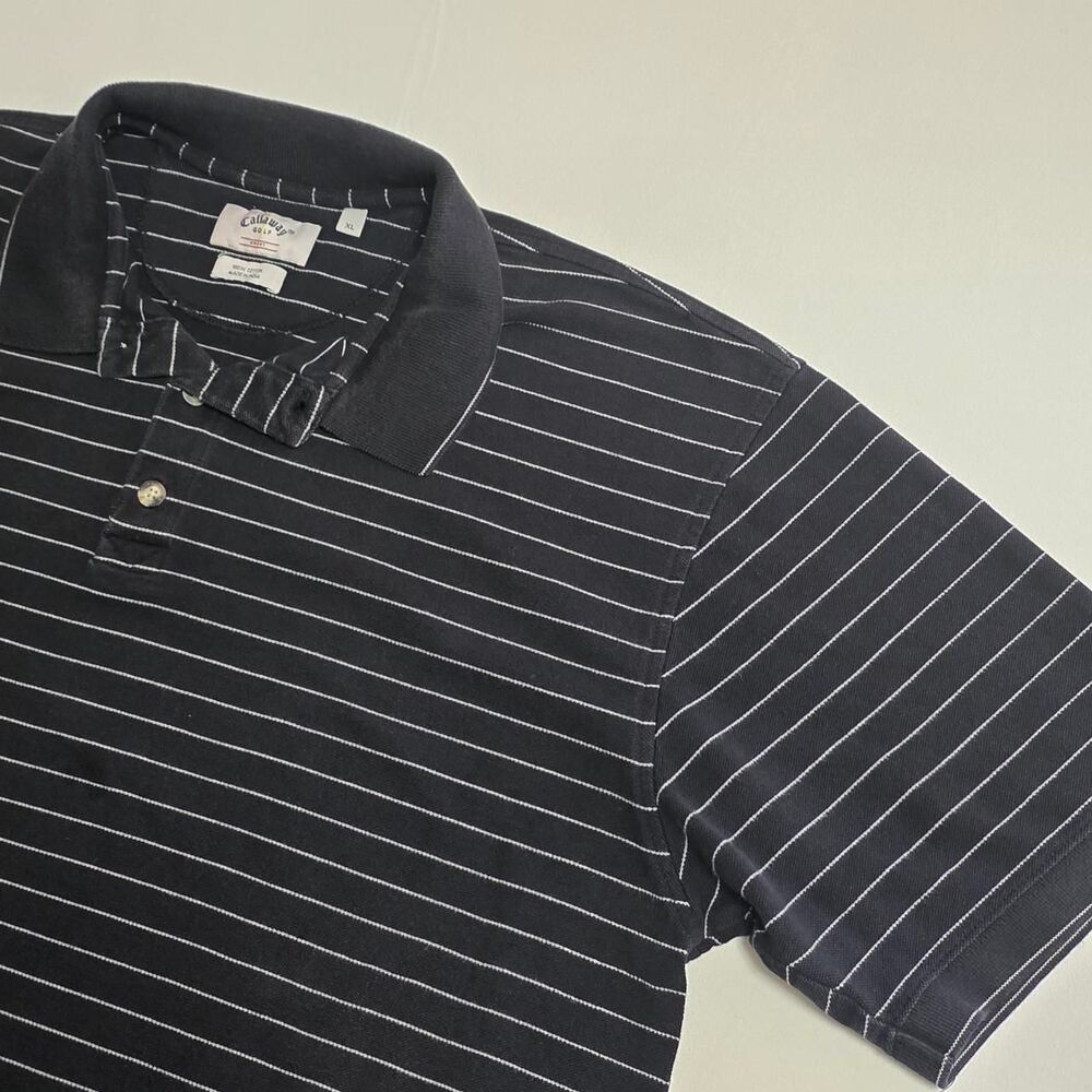 Vintage 90s Y2K Callaway Golf Sport Black w/ White Stripes Polo Shirt Men's XL